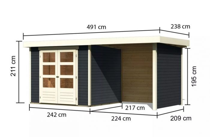 Dřevěný zahradní domek Karibu ASKOLA 3 přístavek 240 cm včetně zadní a boční stěny (38664) antracit