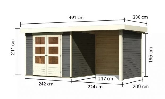 Dřevěný zahradní domek Karibu ASKOLA 3 přístavek 240 cm včetně zadní a boční stěny (82923) terragrau