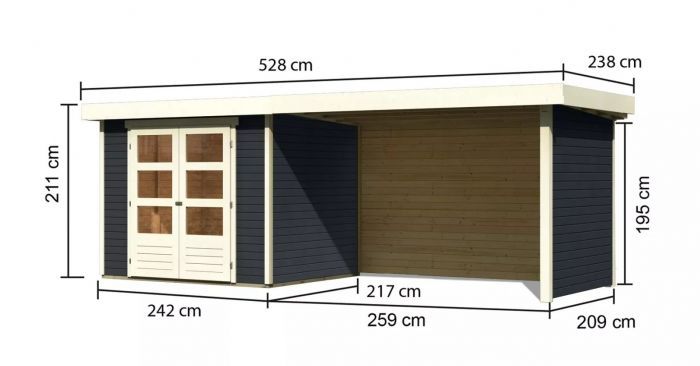 Dřevěný zahradní domek Karibu ASKOLA 3 přístavek 280 cm včetně zadní a boční stěny (38667) antracit