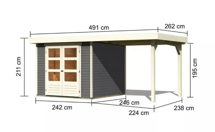 Dřevěný zahradní domek Karibu ASKOLA 3,5 přístavek 240 cm (9144) terragrau