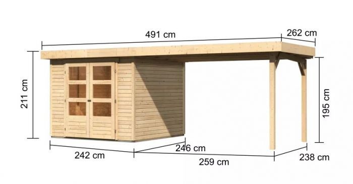 Dřevěný zahradní domek Karibu ASKOLA 3,5 přístavek 280 cm (77720) natur