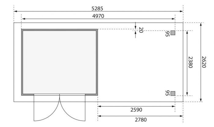 Dřevěný zahradní domek Karibu ASKOLA 3,5 přístavek 280 cm (9148) terragrau