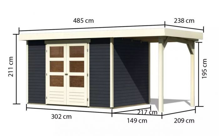 Dřevěný zahradní domek Karibu ASKOLA 4 přístavek 150 cm (38669) antracit