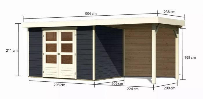 Dřevěný zahradní domek Karibu ASKOLA 4 přístavek 240 cm včetně zadní stěny (38671) antracit