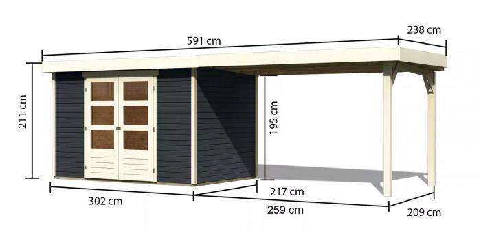 Dřevěný zahradní domek Karibu ASKOLA 4 přístavek 280 cm (38673) antracit