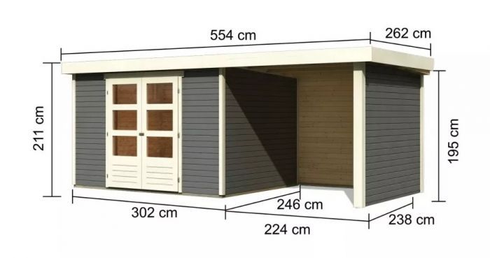 Dřevěný zahradní domek Karibu ASKOLA 5 přístavek 240 cm včetně zadní a boční stěny (9157) terragrau