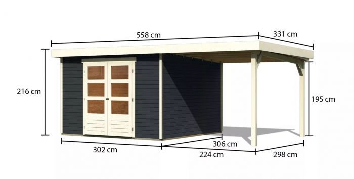 Dřevěný zahradní domek Karibu ASKOLA 6 přístavek 240 cm (38676) antracit