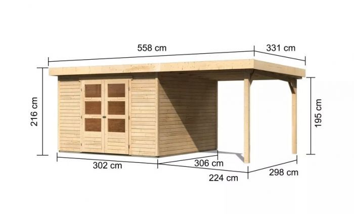 Dřevěný zahradní domek Karibu ASKOLA 6 přístavek 240 cm (73249) natur