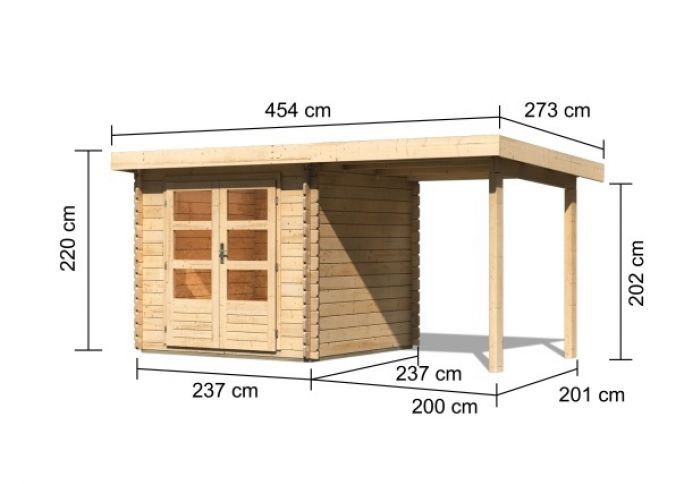 Dřevěný zahradní domek Karibu BASTRUP 2 přístavek 200 cm (73290) natur