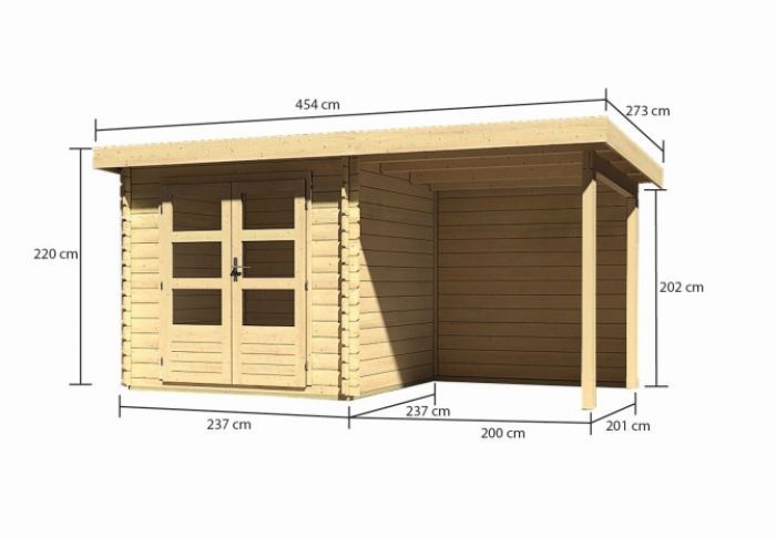 Dřevěný zahradní domek Karibu BASTRUP 2 přístavek 200 cm včetně zadní stěny (9300) natur