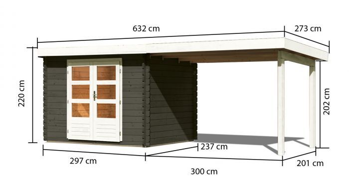 Dřevěný zahradní domek Karibu BASTRUP 3 přístavek 300 cm (38761) terragrau