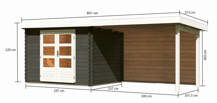 Dřevěný zahradní domek Karibu BASTRUP 3 přístavek 300 cm včetně zadní stěny (38762) terragrau