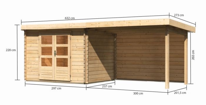 Dřevěný zahradní domek Karibu BASTRUP 3 přístavek 300 cm včetně zadní stěny (9303) natur