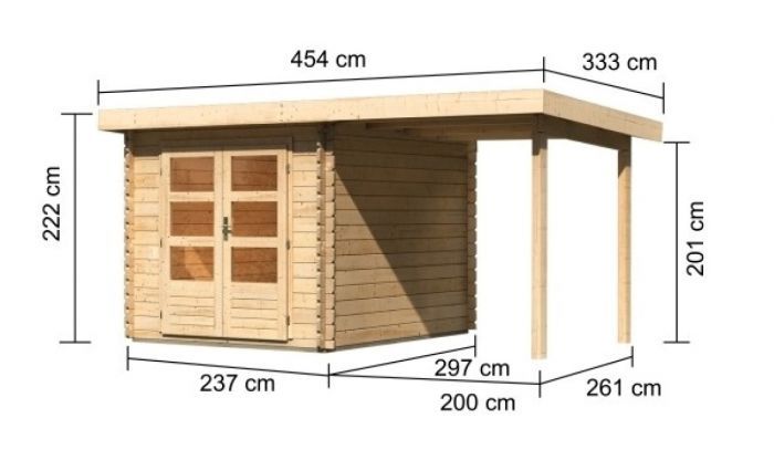 Dřevěný zahradní domek Karibu BASTRUP 4 přístavek 200 cm (78672) natur