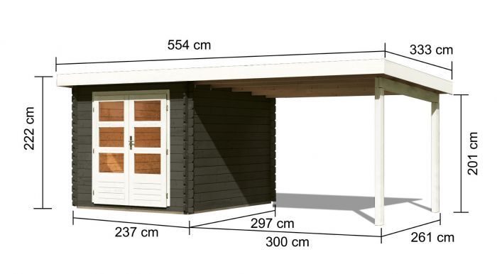 Dřevěný zahradní domek Karibu BASTRUP 4 přístavek 300 cm (38763) terragrau