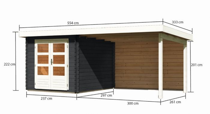 Dřevěný zahradní domek Karibu BASTRUP 4 přístavek 300 cm včetně zadní stěny (33026) antracit