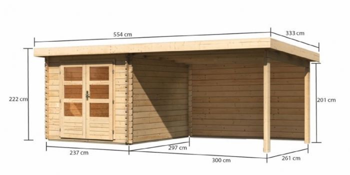 Dřevěný zahradní domek Karibu BASTRUP 4 přístavek 300 cm včetně zadní stěny (9305) natur