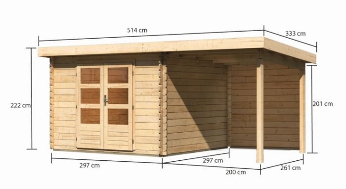 Dřevěný zahradní domek Karibu BASTRUP 5 přístavek 200 cm včetně zadní stěny (9309) natur