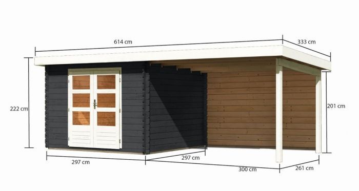 Dřevěný zahradní domek Karibu BASTRUP 5 přístavek 300 cm včetně zadní stěny (38768) terragrau