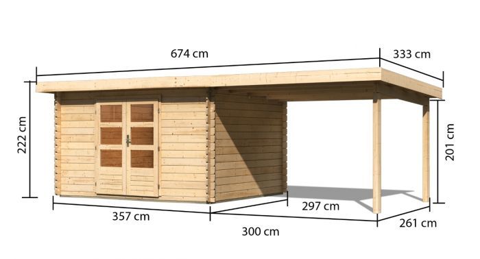 Dřevěný zahradní domek Karibu BASTRUP 7 přístavek 300 cm (73308) natur