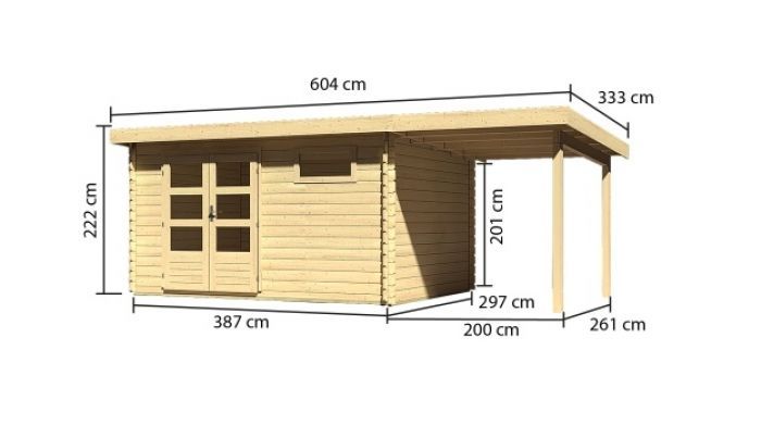 Dřevěný zahradní domek Karibu BASTRUP 8 přístavek 200cm (78675) natur