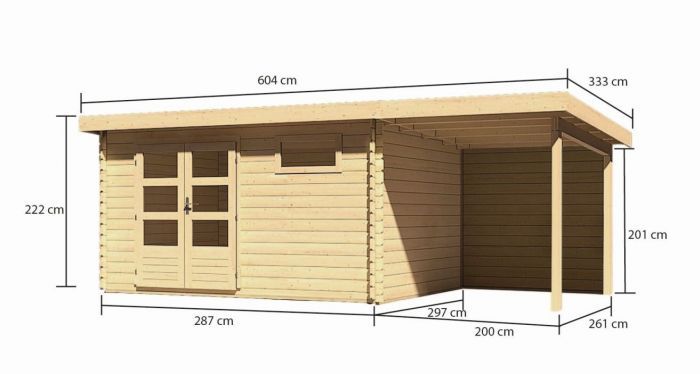 Dřevěný zahradní domek Karibu BASTRUP 8 přístavek 200cm včetně zadní stěny (9317) natur