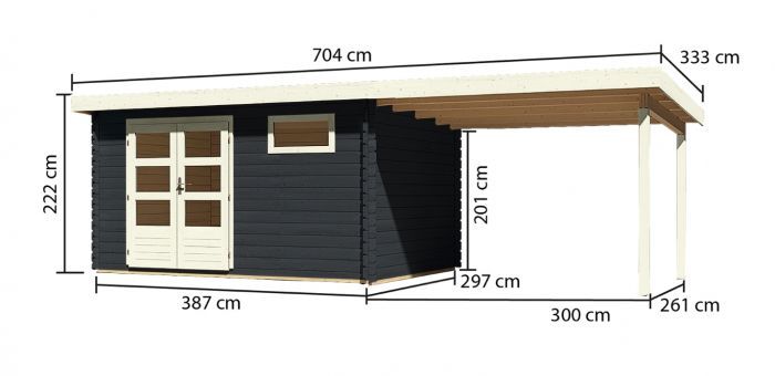 Dřevěný zahradní domek Karibu BASTRUP 8 přístavek 300cm (38770) antracit