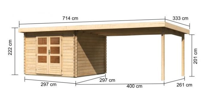 Dřevěný zahradní domek Karibu BASTRUP 5 přístavek 400 cm (73991) natur