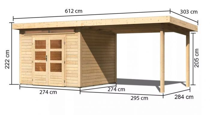 Dřevěný zahradní domek Karibu KANDERN 6 přístavek 320 cm (82999) natur