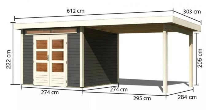 Dřevěný zahradní domek Karibu KANDERN 6 přístavek 320 cm (9239) terragrau