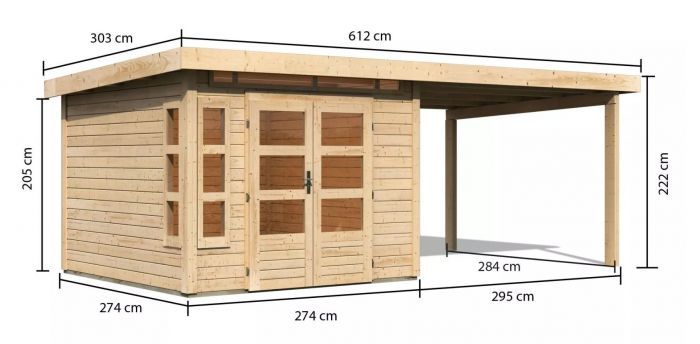 Dřevěný zahradní domek Karibu KASTORF 6 přístavek 320 cm (31542) natur