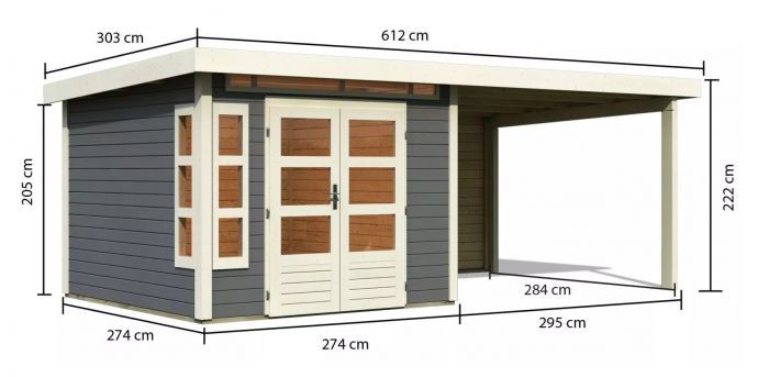 Dřevěný zahradní domek Karibu KASTORF 6 přístavek 320 cm včetně zadní stěny (31547) terragrau