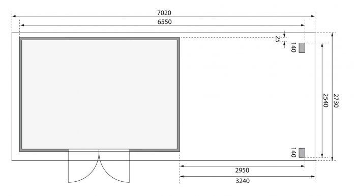 Dřevěný zahradní domek Karibu KASTORF 7 přístavek 320 cm (31557) terragrau