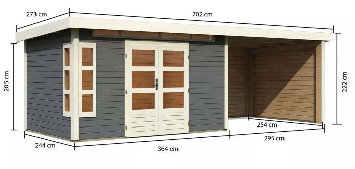 Dřevěný zahradní domek Karibu KASTORF 7 přístavek 320 cm včetně zadní a boční stěny (31561) terragrau