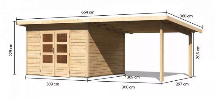 Dřevěný zahradní domek Karibu NORTHEIM 3 přístavek 330 cm (77777) natur