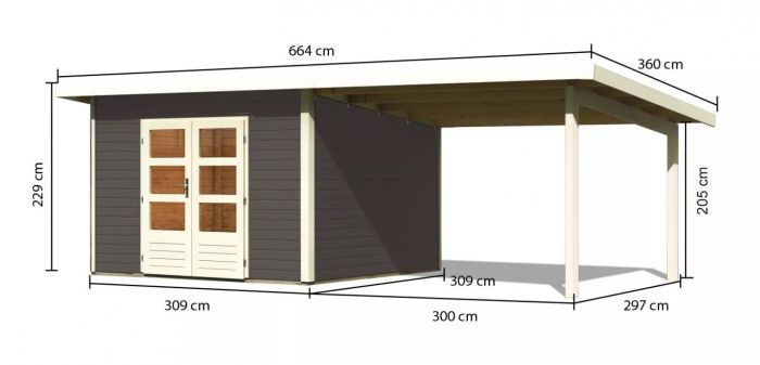 Dřevěný zahradní domek Karibu NORTHEIM 3 přístavek 330 cm (91468) terragrau