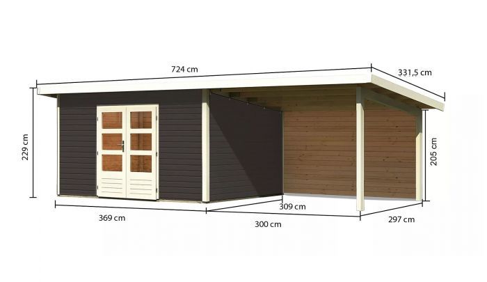 Dřevěný zahradní domek Karibu NORTHEIM 4 přístavek 330 cm včetně zadní stěny (9274) terragrau