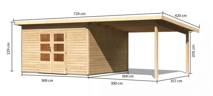 Dřevěný zahradní domek Karibu NORTHEIM 5 přístavek 330 cm (91475) natur