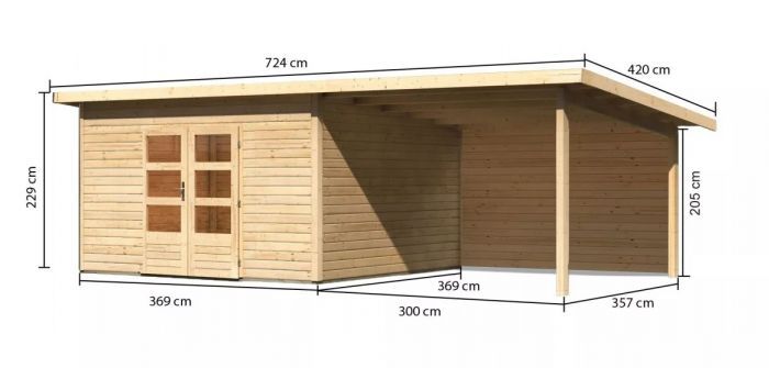 Dřevěný zahradní domek Karibu NORTHEIM 5 přístavek 330 cm včetně zadní stěny (9275) natur