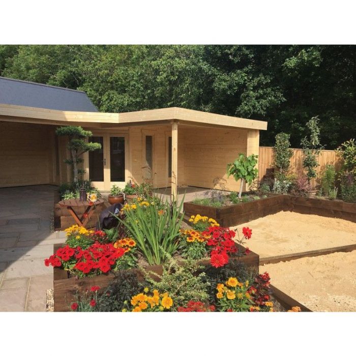 Zahradní domek Jutka 360x360 s terasou a přístřeškem