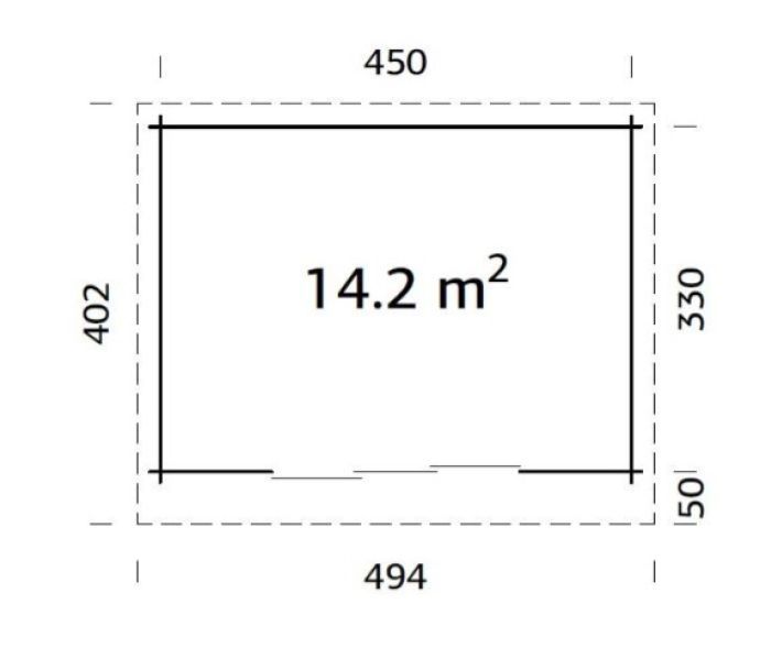 Zahradní domek Lea 14.2 m² (450x330 cm), posuvné dveře