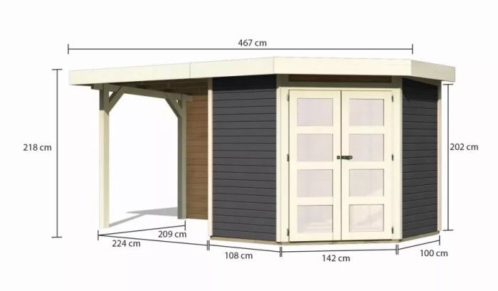 Zahradní domek Karibu GOLDENDORF 3 přístavek 240 cm včetně zadní stěny (8867) terragrau