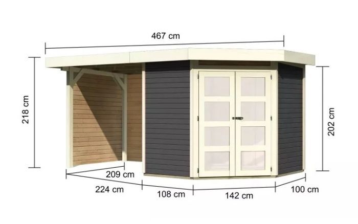 Zahradní domek Karibu GOLDENDORF 3 přístavek 240 cm včetně zadní a boční stěny (78245) terragrau