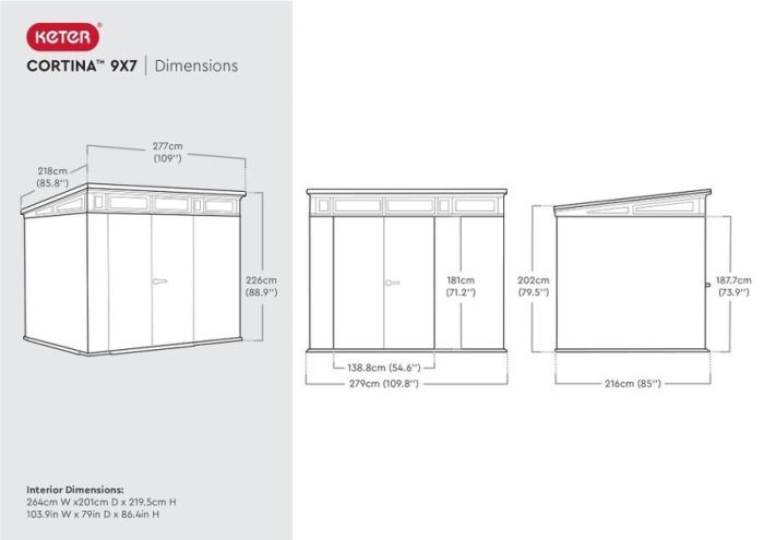 Zahradní plastový domek Cortina 9x7 šedý Keter 255060